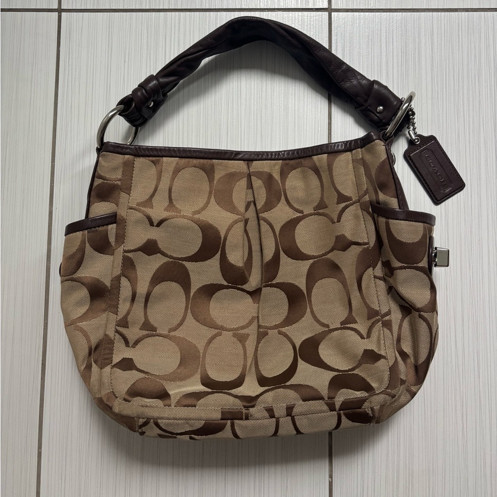 Coach Tan & Brown Signature Logo Shoulder Bag